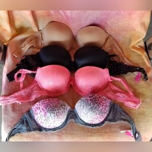 Pink Victorias Secret Calvin Klein 32B push up Bras. Group of Four. Clean.